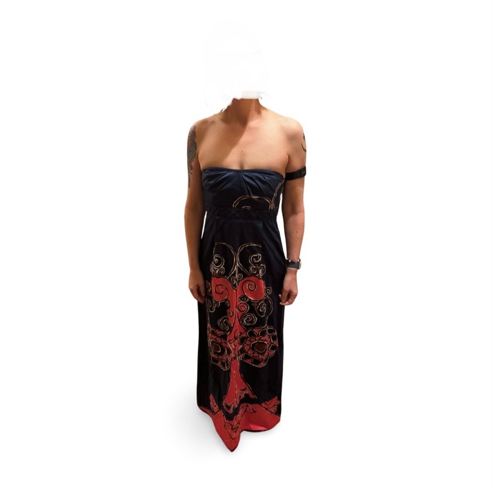 Trina Turk Strapless Navy Pink Brown Maxi Dress Size 4